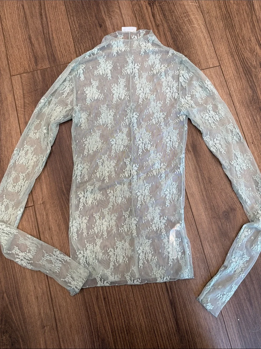 Free People Lady Lux Sage Green Sheer Lace Long-Sleeve Top, Size XS, NWOT
